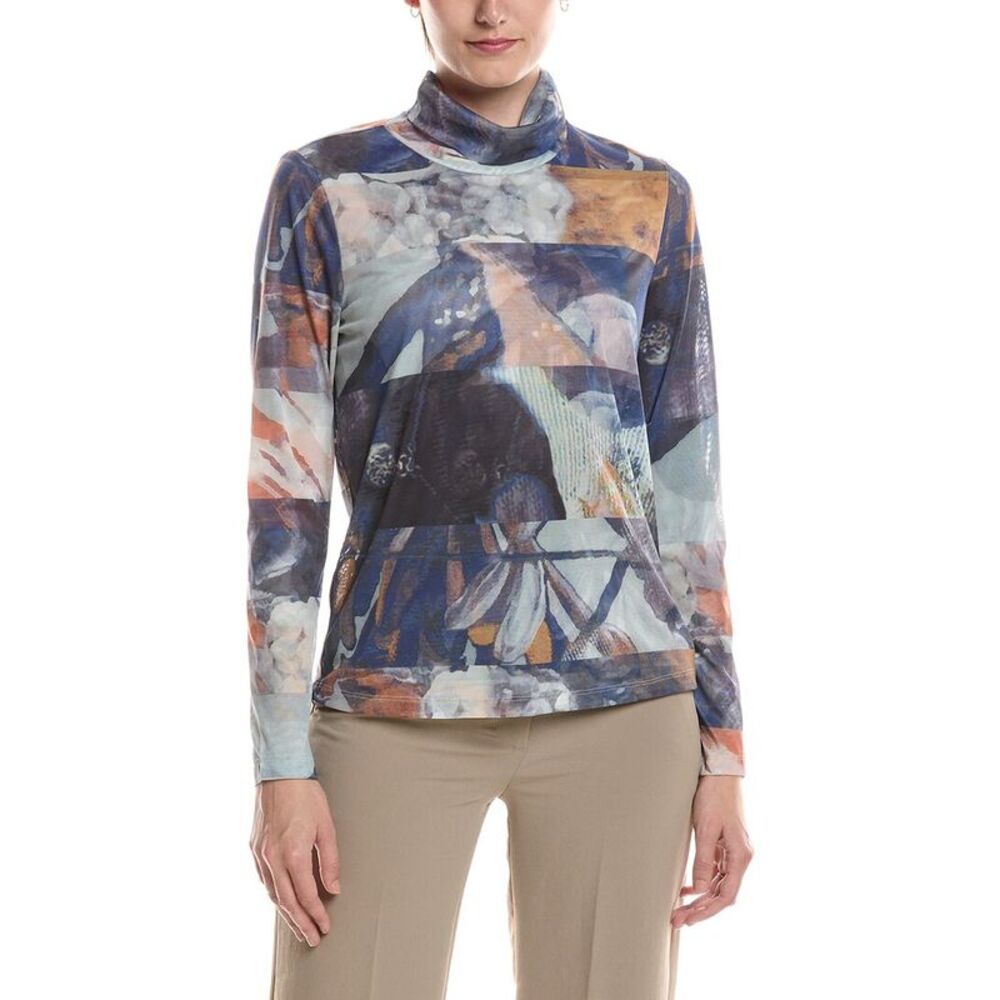 Picadilly Womens  Mock Neck Printed Mesh Top, Blue